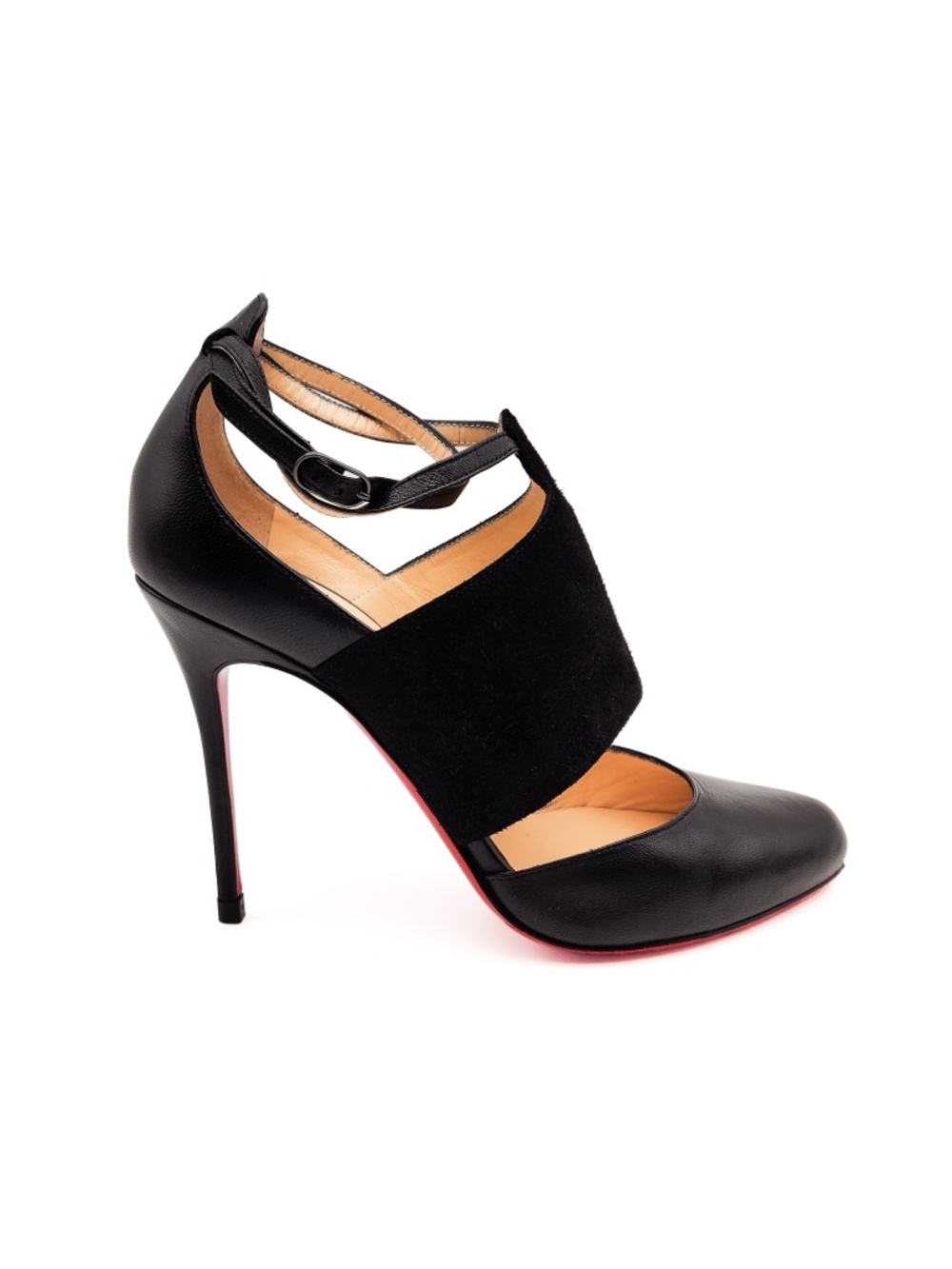 Christian Louboutin Trotter 100 Black Leather AnkleStrap Wrap Around Pumps EU 37